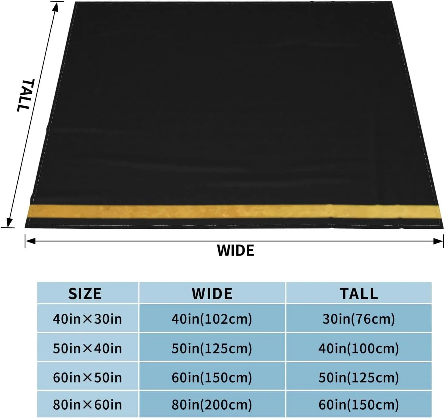 Sleek Black with Gold Stripe 80"X60" Flannel Blanket - 100% Soft Polyester, Lightweight and Warm, Suitable for Families, Camping, Travel
