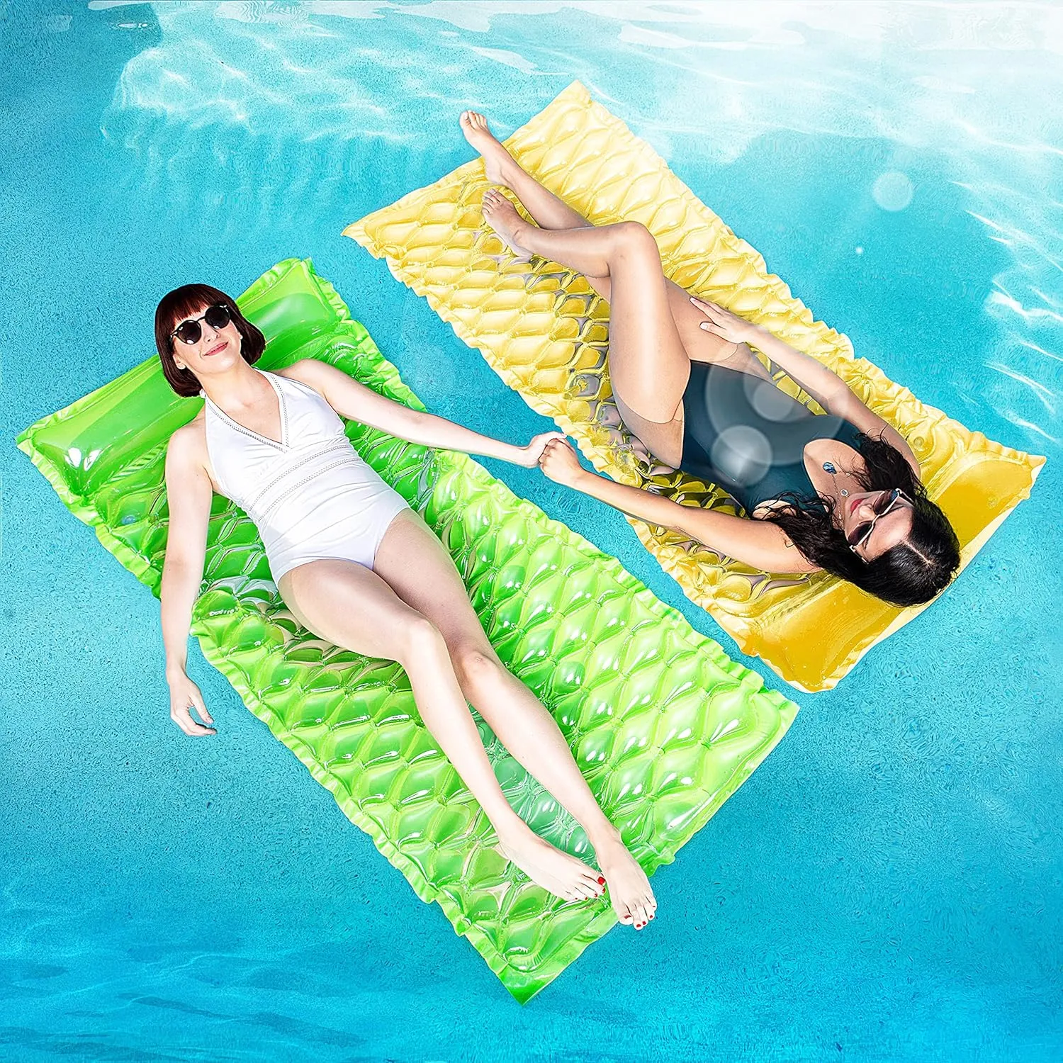 SLOOSH Inflatable Pool Floats Raft,Floating Lounge for Adults,64x32 inch Swimming Mat Pool Mattress with Headrest,2 Pieces Float Air Mat for Summer Water Beach Fun