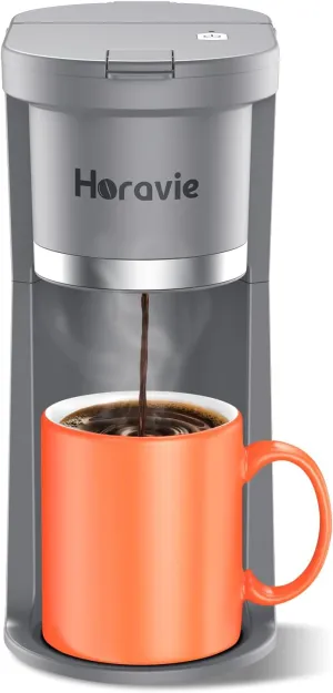 Small Single Serve Coffee Maker, Fast Brew One Cup Coffee Machine for K Cup and Grounds, 6 to 12 oz. Brew Sizes, Capsule Coffee Machine with Descaling Reminder and Viewing Tank, Grey