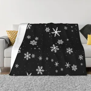 Snowflake Winter Pattern Black and White 60"X50" Flannel Blanket - 100% Soft Polyester, Lightweight and Warm, Suitable for Families, Camping, Travel