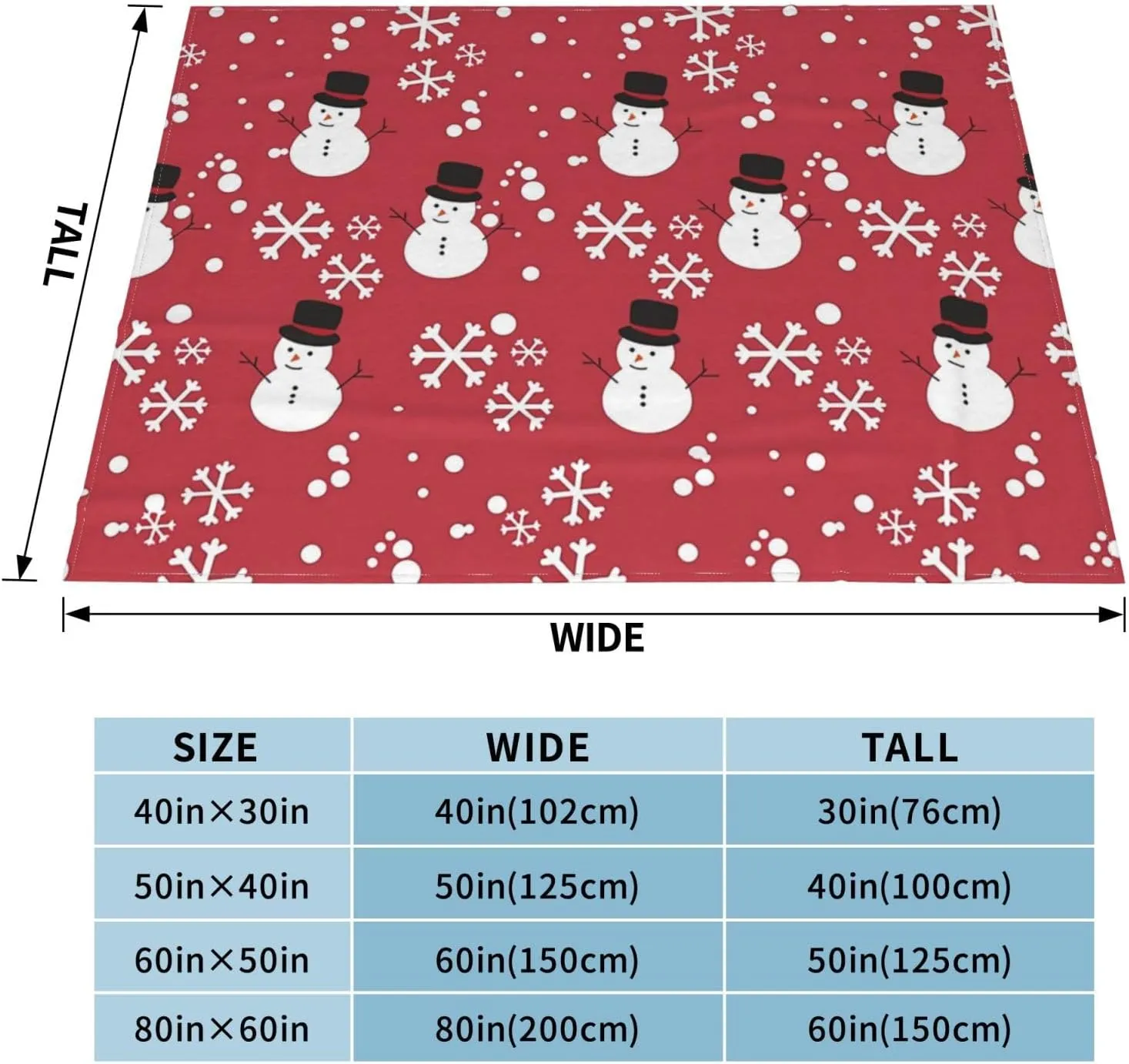 Snowman 60"X50" Flannel Blanket - 100% Soft Polyester, Lightweight and Warm, Suitable for Families, Camping, Travel