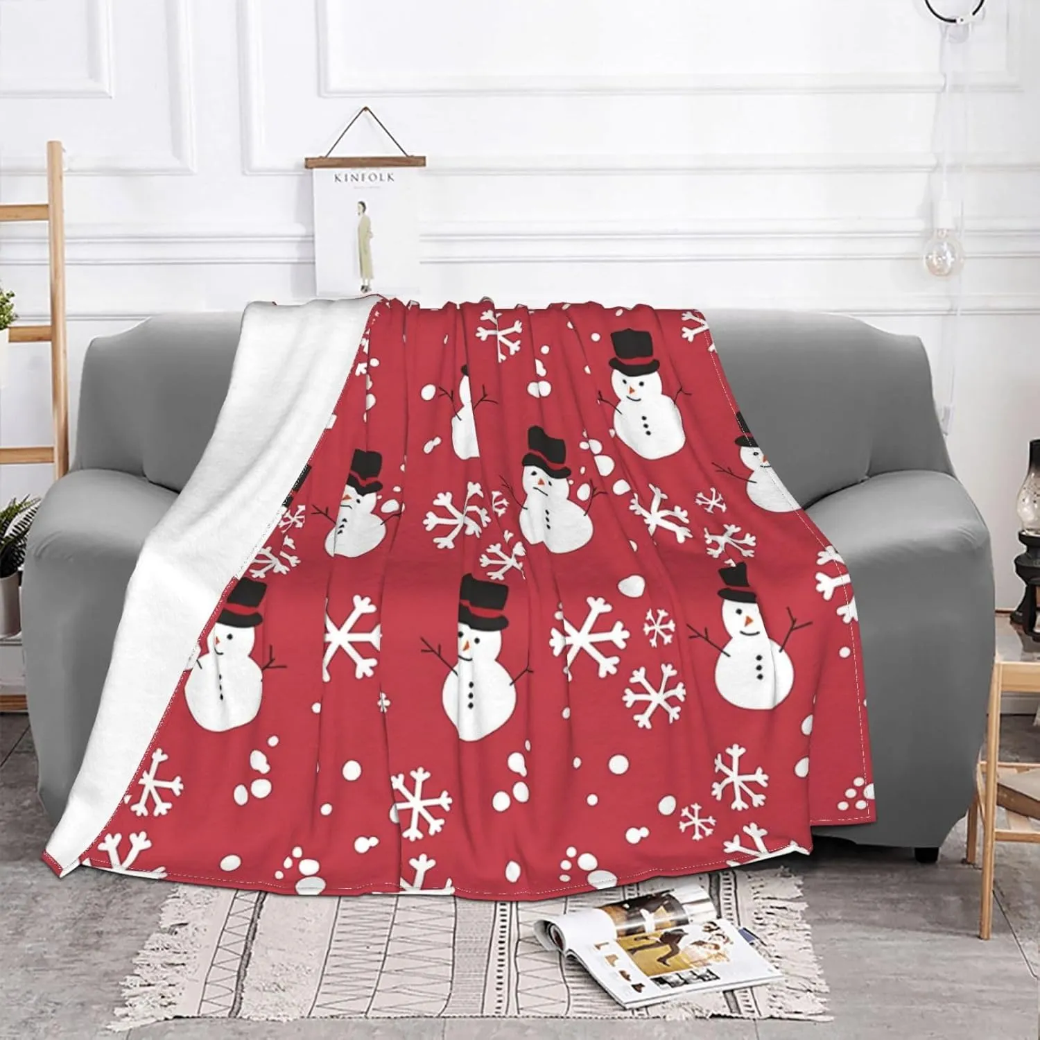 Snowman 60"X50" Flannel Blanket - 100% Soft Polyester, Lightweight and Warm, Suitable for Families, Camping, Travel