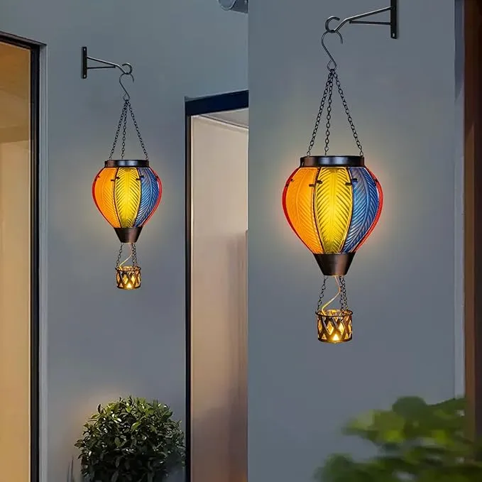 Solar Hot Air Balloon Lantern with Flame, Solar Powered Hot Air Balloon Lights Hanging Solar Lanterns Outdoor Waterproof for Garden Porch Yard Patio Pathway Decor