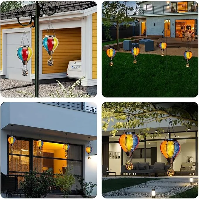 Solar Hot Air Balloon Lantern with Flame, Solar Powered Hot Air Balloon Lights Hanging Solar Lanterns Outdoor Waterproof for Garden Porch Yard Patio Pathway Decor