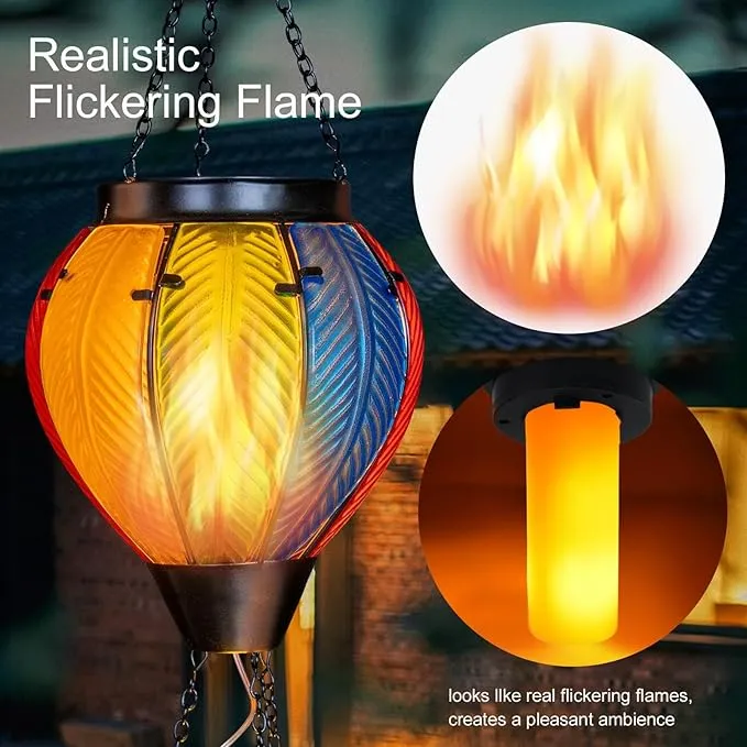 Solar Hot Air Balloon Lantern with Flame, Solar Powered Hot Air Balloon Lights Hanging Solar Lanterns Outdoor Waterproof for Garden Porch Yard Patio Pathway Decor