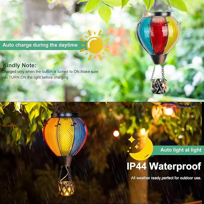 Solar Hot Air Balloon Lantern with Flame, Solar Powered Hot Air Balloon Lights Hanging Solar Lanterns Outdoor Waterproof for Garden Porch Yard Patio Pathway Decor
