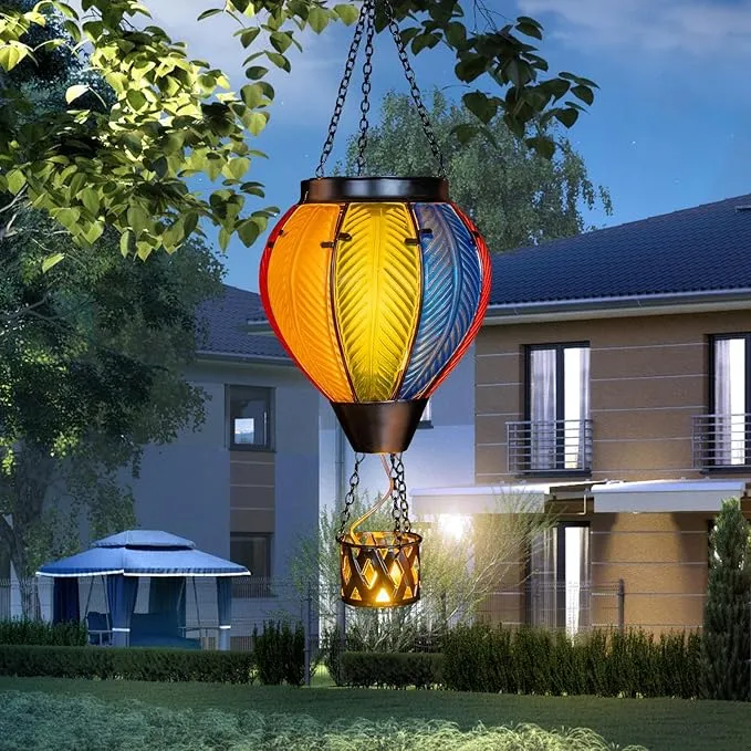 Solar Hot Air Balloon Lantern with Flame, Solar Powered Hot Air Balloon Lights Hanging Solar Lanterns Outdoor Waterproof for Garden Porch Yard Patio Pathway Decor