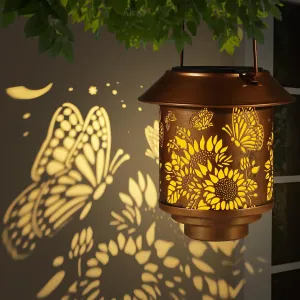 Solar Lantern Outdoor Hanging Sunflower Lights Gifts for Women Mom Metal Garden Decor Outside Waterproof LED Lanterns for Patio(Butterfly)