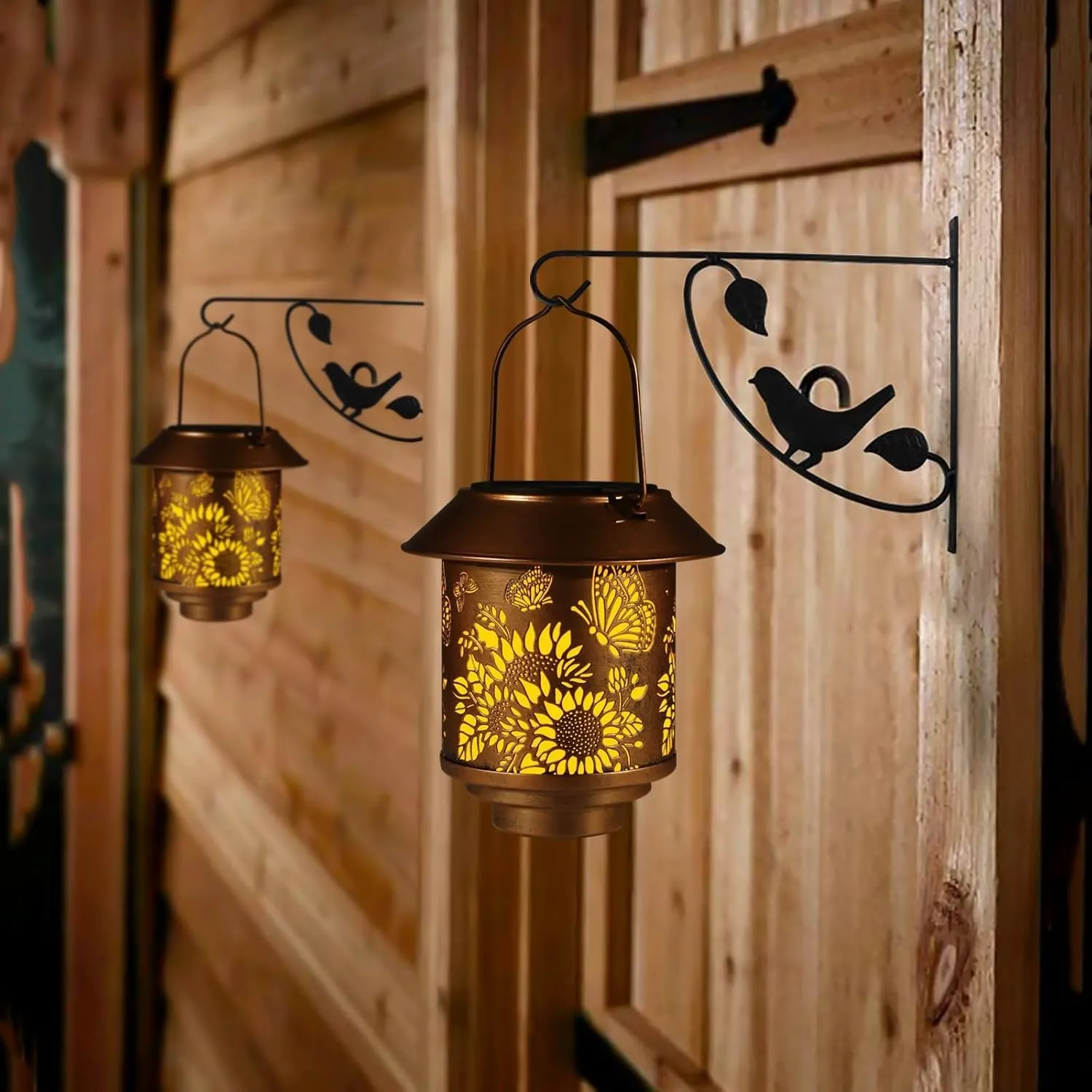 Solar Lantern Outdoor Hanging Sunflower Lights Gifts for Women Mom Metal Garden Decor Outside Waterproof LED Lanterns for Patio(Butterfly)