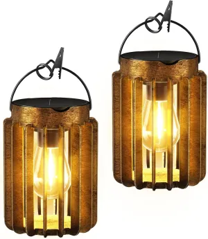 Solar Lanterns Outdoor Waterproof, Brighter Up to 12 Hrs Outdoor Hanging Solar Lights, Outside Hanging Lanterns for Garden Porch Patio Yard Decor, Gifts for Women Mom Father 2 Pack