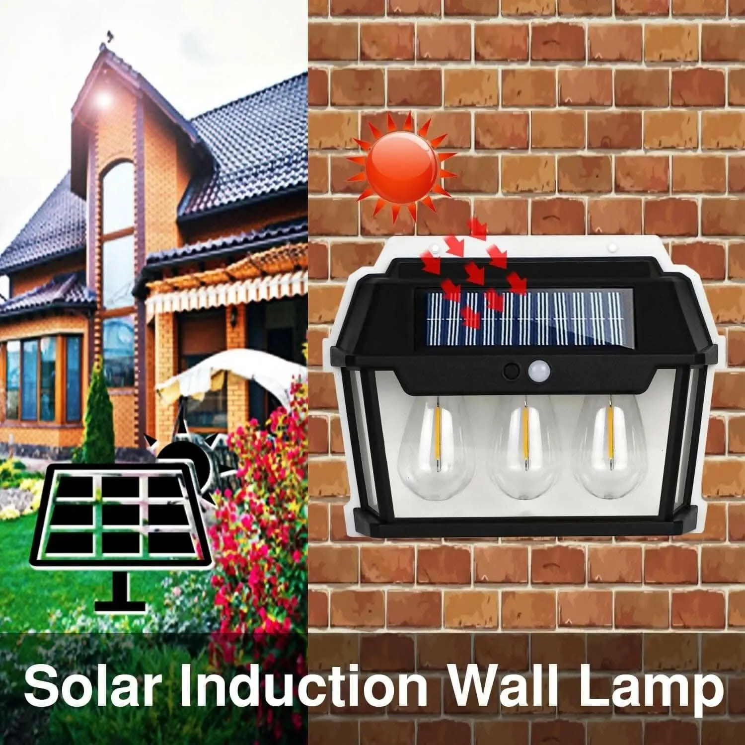 Solar Motion Sensor Wall Lights Outdoor Garden, Solar PIR Security Lantern with 3 Modes (waterproof, 3 bulbs)