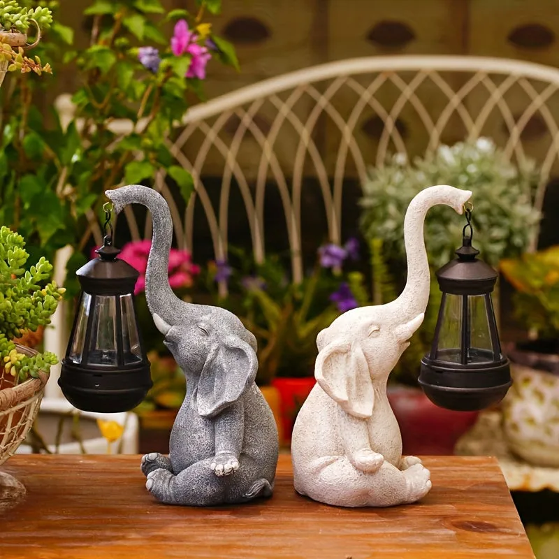 Solar-Powered Elephant Lantern Statue