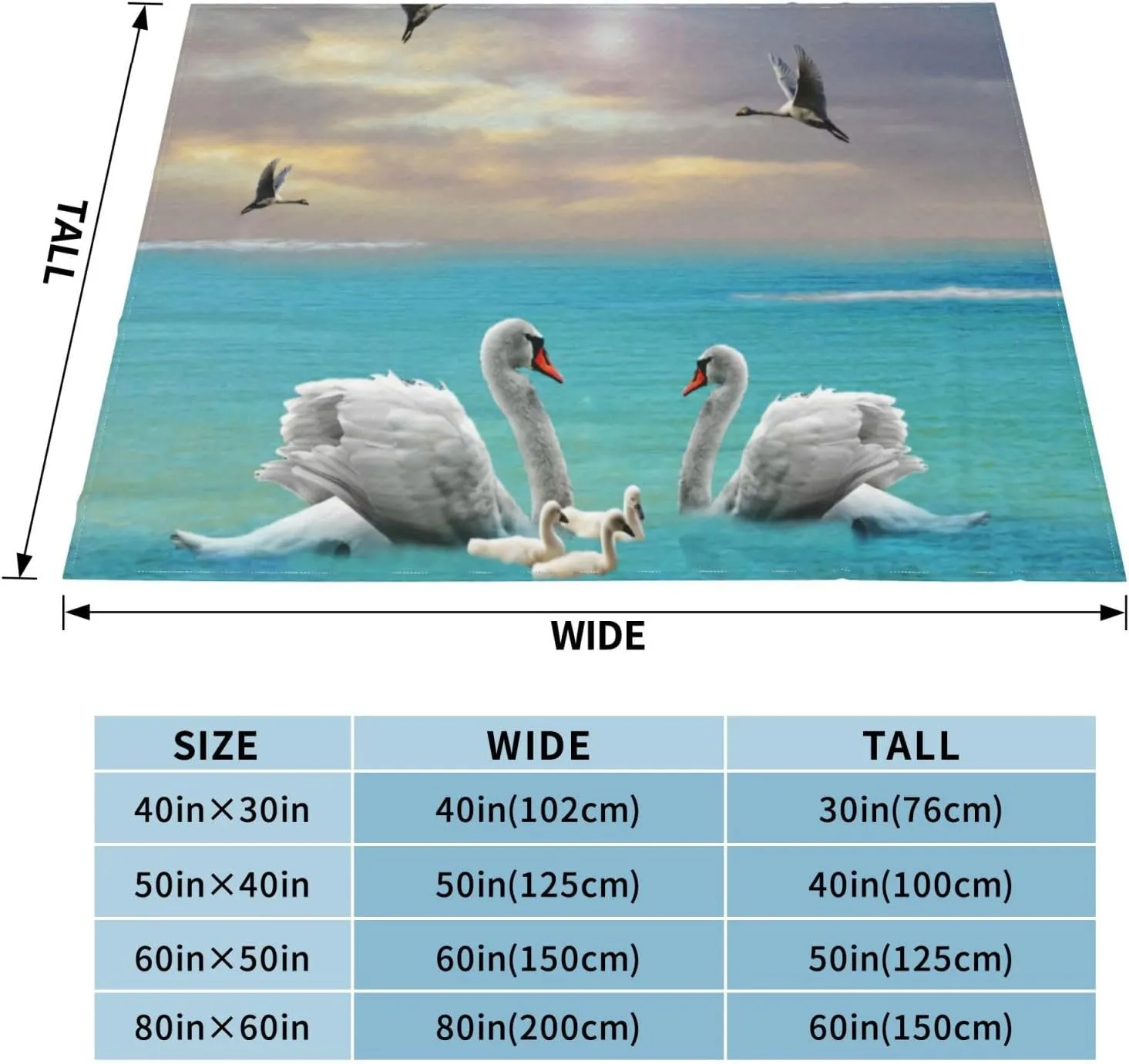 Song of The White Swan, 80"X60" Flannel Blanket - 100% Soft Polyester, Lightweight and Warm, Suitable for Families, Camping, Travel