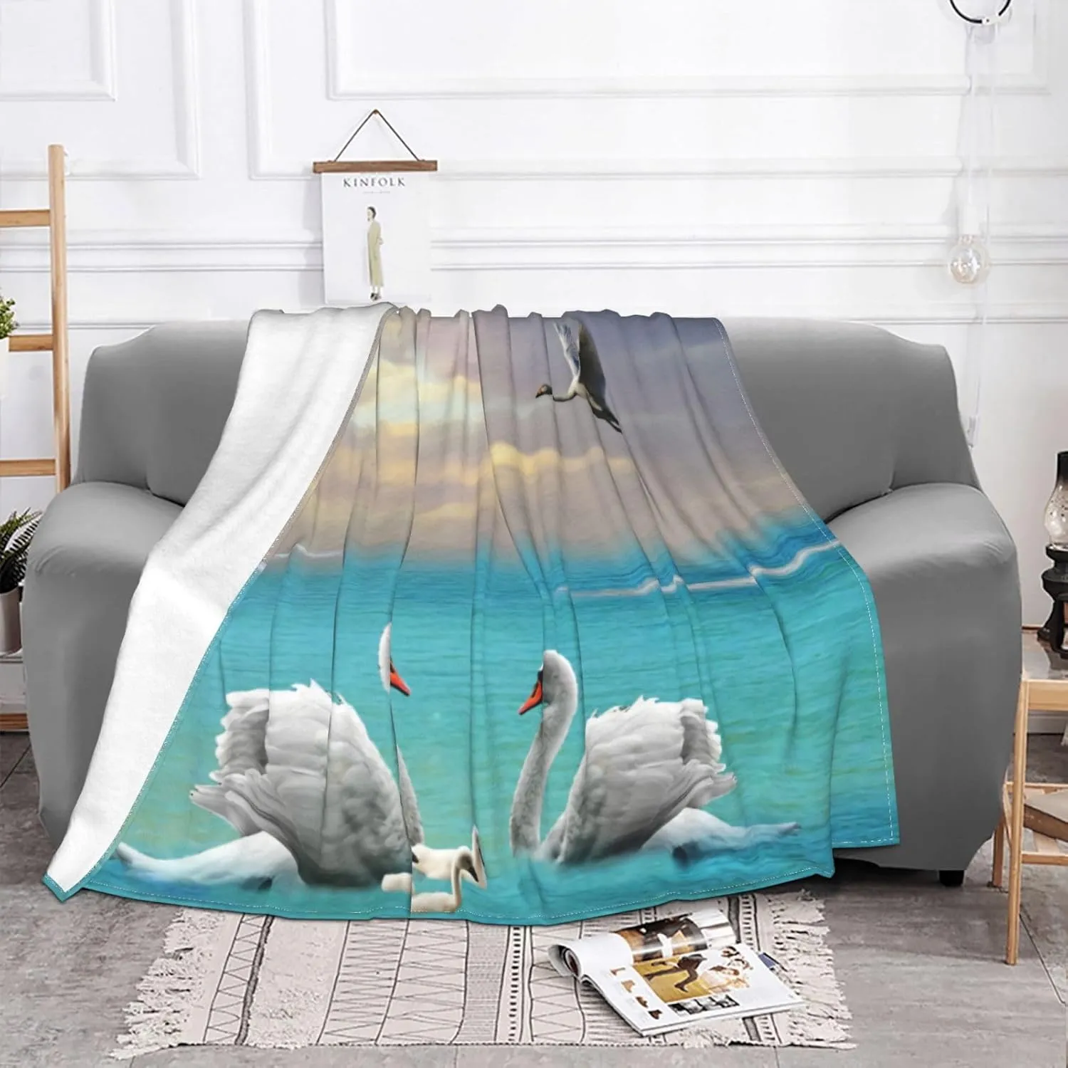 Song of The White Swan, 80"X60" Flannel Blanket - 100% Soft Polyester, Lightweight and Warm, Suitable for Families, Camping, Travel