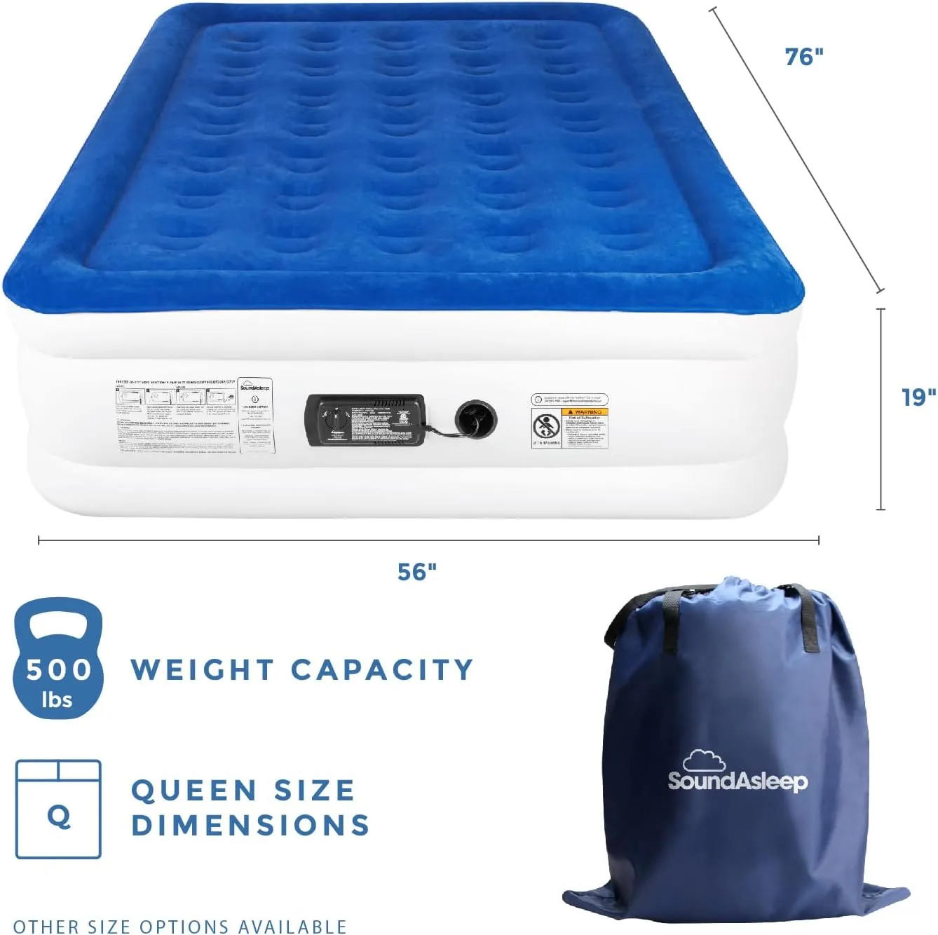 SoundAsleep Dream Series Luxury Air Mattress with ComfortCoil Technology & Built-in High Capacity Pump for Home & Camping- Double Height, Adjustable, Inflatable Blow Up, Portable - Full Size