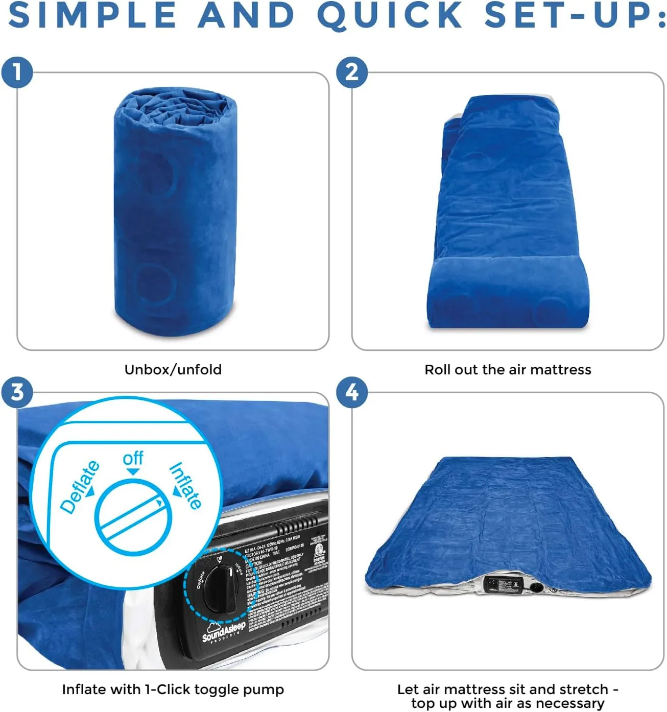 SoundAsleep Dream Series Luxury Air Mattress with ComfortCoil Technology & Built-in High Capacity Pump for Home & Camping- Double Height, Adjustable, Inflatable Blow Up, Portable - King Size