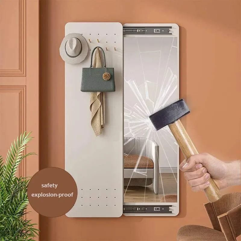 Space-Saving Hallway Mirror with Hooks - Stylish Dressing Mirror