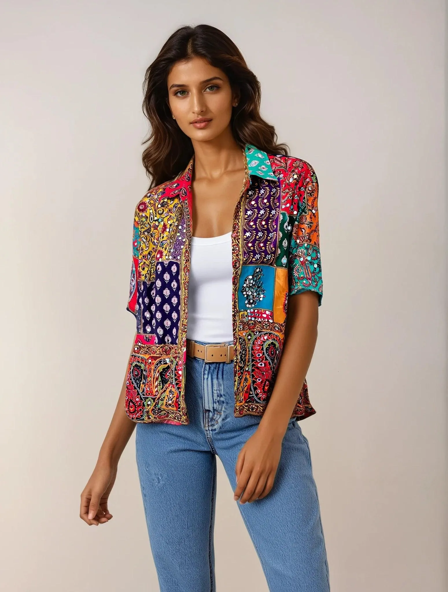 “Sparkle Sutra”-mirror shirt women