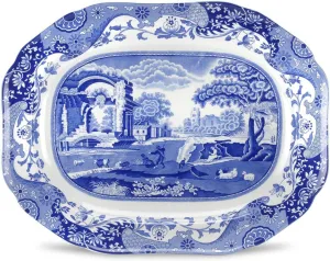 Spode Blue Italian Medium Oval Platter | 14 Inch Serving Platter for Dessert, Appetizers, and Snacks | Made from Fine Porcelain | Microwave and Dishwasher Safe