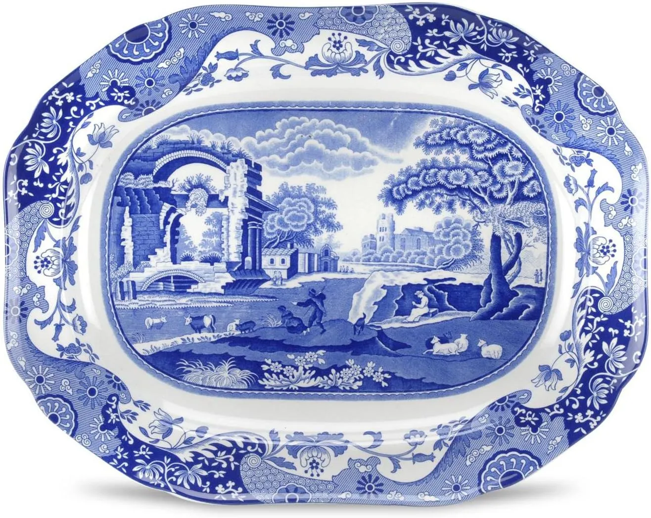 Spode Blue Italian Medium Oval Platter | 14 Inch Serving Platter for Dessert, Appetizers, and Snacks | Made from Fine Porcelain | Microwave and Dishwasher Safe