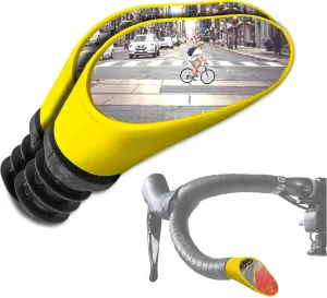 Sprintech Swiss-Made Convex Chrome-Plated Bike Mirror for Drop Bars – Hand-Finished, Adjustable, Reflective Surface, Durable ABS Housing, Universal Fit for Enhanced Rear Visibility (Yellow, Pair)
