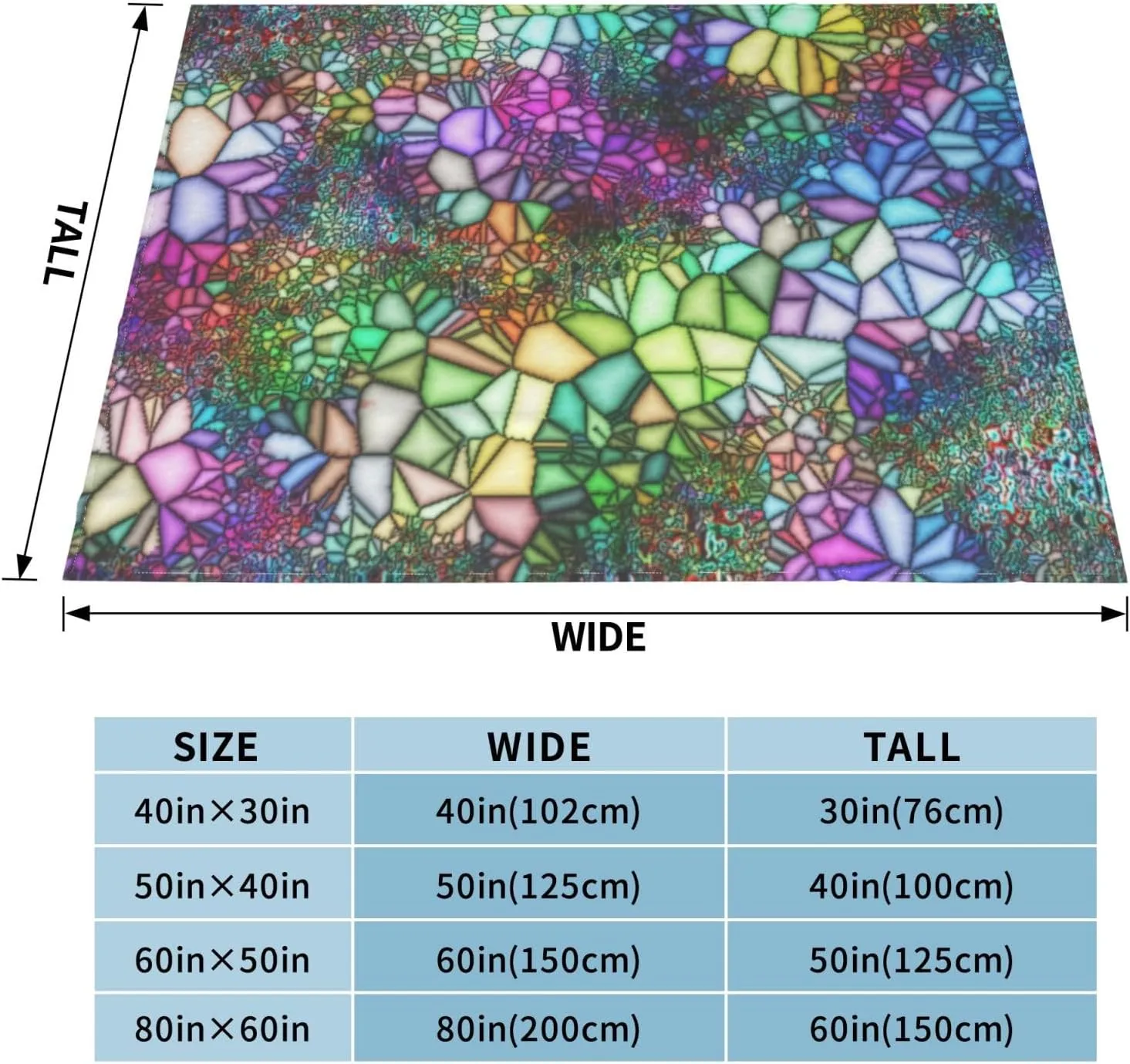 Stained Glass Mosaic Light 60"X50" Flannel Blanket - 100% Soft Polyester, Lightweight and Warm, Suitable for Families, Camping, Travel