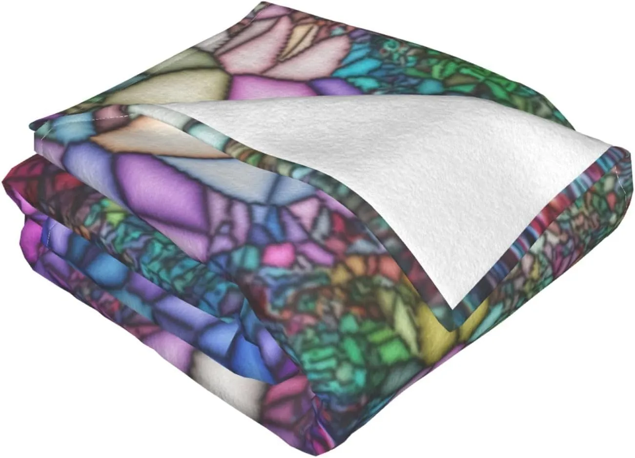 Stained Glass Mosaic Light 60"X50" Flannel Blanket - 100% Soft Polyester, Lightweight and Warm, Suitable for Families, Camping, Travel