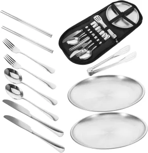 Stainless Steel Outdoor Cutlery Set Fork Spoon Set for Lunch Box Travel Utensil Kit to Clean