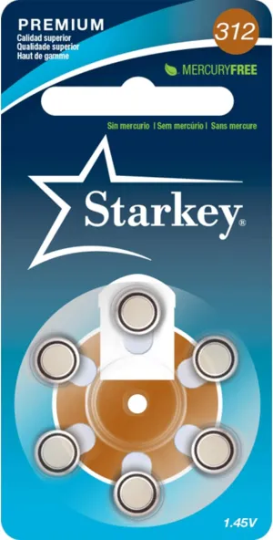 Starkey Size 312 Premium Hearing Aid Batteries 60 Pack - Mercury-Free - Zinc Air Technology - Made in USA - Plus Keychain Battery Case