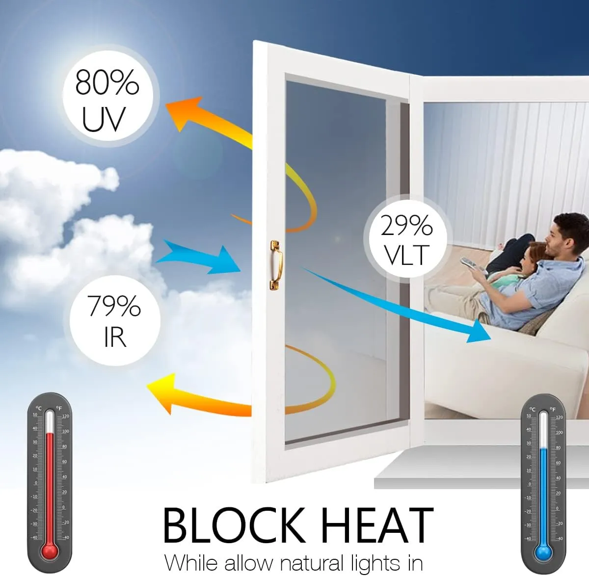 STATINT Reflective Window Film Privacy One Way Window Tint Heat Control Sun UV Blocking Static Cling for Home Office Living Room, Black-Silver, 35.4 Inch X 6.5 Feet