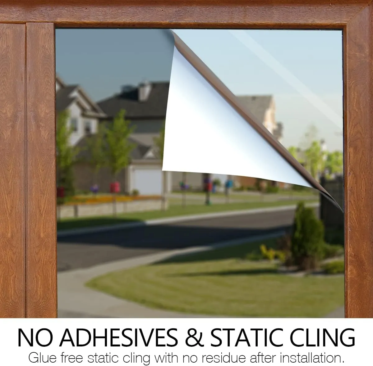 STATINT Reflective Window Film Privacy One Way Window Tint Heat Control Sun UV Blocking Static Cling for Home Office Living Room, Black-Silver, 35.4 Inch X 6.5 Feet
