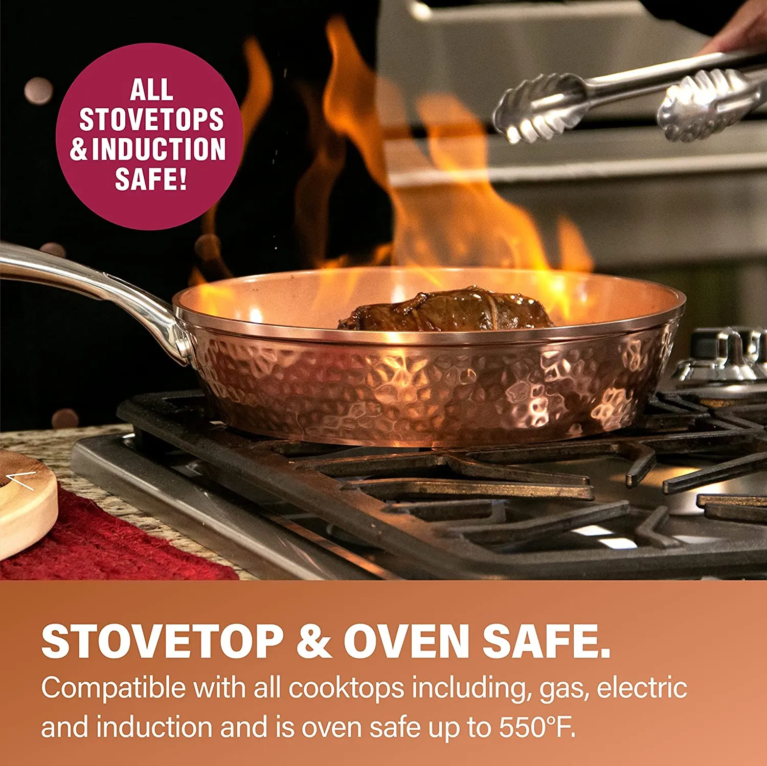 Steel Hammered Pots and Pans Set Nonstick, 15 Pc Elegant Kitchen Cookware Set & Bakeware Set, Ultra Durable Pots and Pans for Cooking with Nonstick Ceramic Coating, Dishwasher Safe, Toxin Free