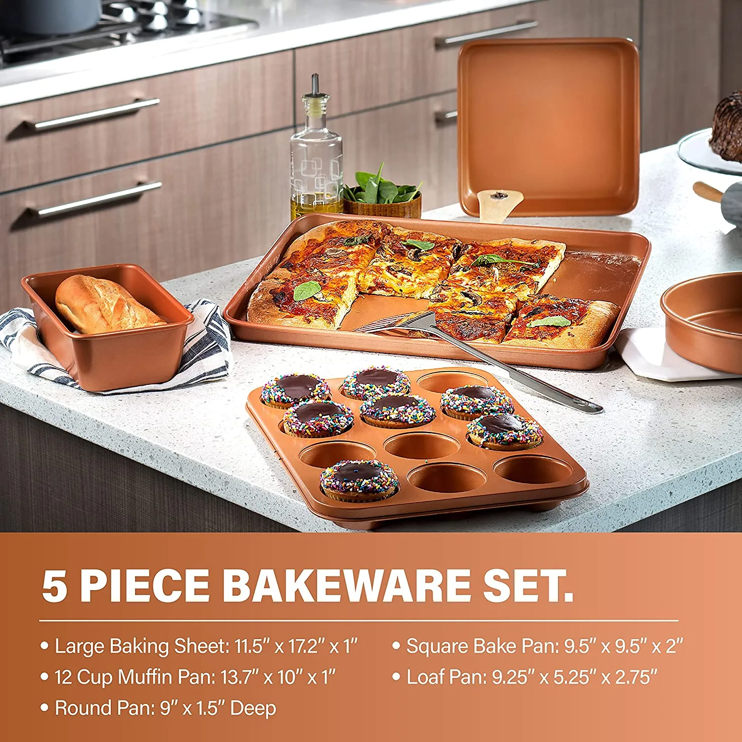 Steel Hammered Pots and Pans Set Nonstick, 15 Pc Elegant Kitchen Cookware Set & Bakeware Set, Ultra Durable Pots and Pans for Cooking with Nonstick Ceramic Coating, Dishwasher Safe, Toxin Free