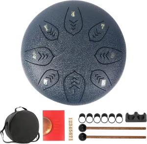 Steel Tongue Drum 6 Inch, Horse 8 Tones Tank Drum C Key Percussion Steel Drum Kit with Drum Mallets Note Stickers Finger Picks Mallet Bracket and Gig Bag
