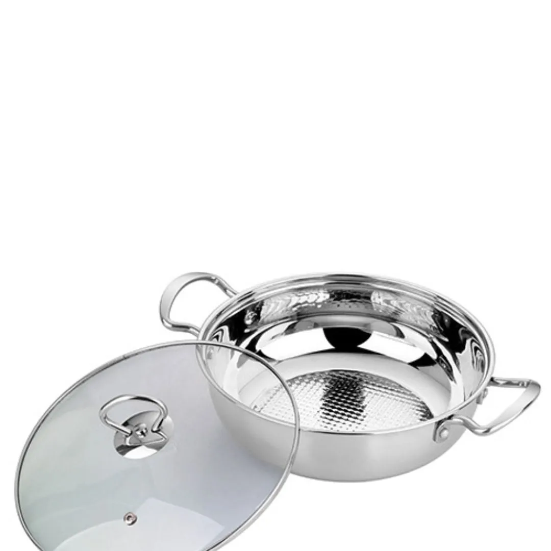 Steelcraft Stainless Steel 26cm Induction Usable Shabu Shabu Hot Pot With Handle & Glass Lid