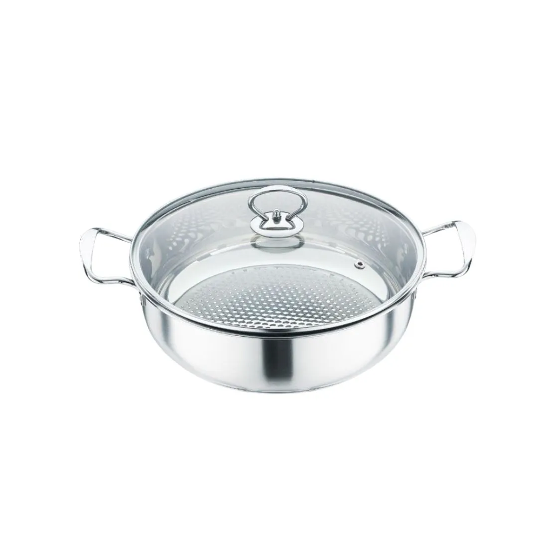 Steelcraft Stainless Steel 26cm Induction Usable Shabu Shabu Hot Pot With Handle & Glass Lid