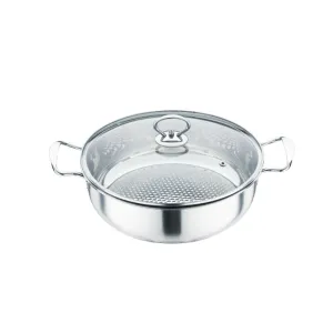 Steelcraft Stainless Steel 26cm Induction Usable Shabu Shabu Hot Pot With Handle & Glass Lid