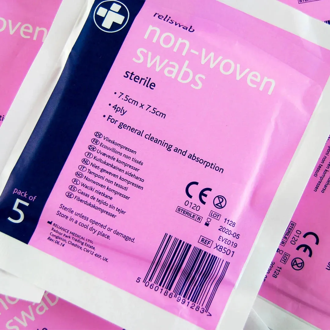 Sterile Non-Woven Swabs - 7.5 x 7.5cm (Pack of 5)
