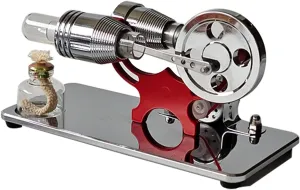 Stirling Engine Model Kits for Adult, ENJOMOR γ-Type Mirror-Reflective Thermal Air Engine Generator Model with LED Bulb String, Red