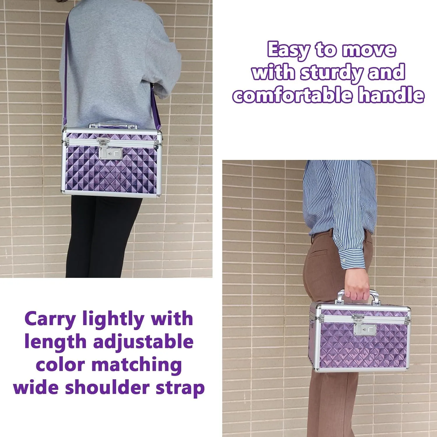 Storage Box with Key Lock, Lockable Medicine Storage Box, Empty First Aid Box, Security Lock Box, Multipurpose Locking Box for Home and Outdoor Use (Purple, Medium)