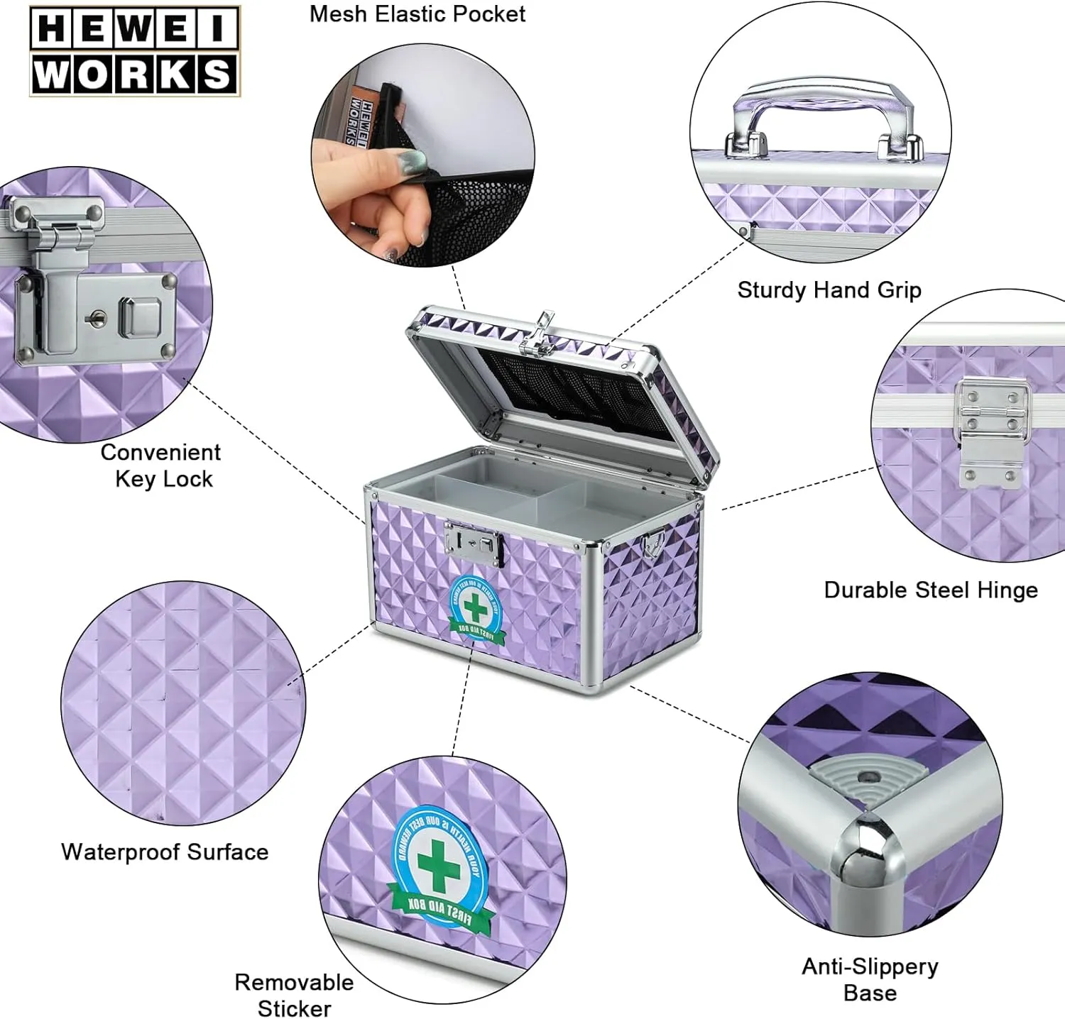 Storage Box with Key Lock, Lockable Medicine Storage Box, Empty First Aid Box, Security Lock Box, Multipurpose Locking Box for Home and Outdoor Use (Purple, Medium)