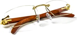 Street Knitted Vintage Retro 90's Rimless Clear Lens Gold Frame Hip Hop Rectangle Men Frameless Buffs Woodgrain Fashion Frameless Square Clear Tint Eye Glasses