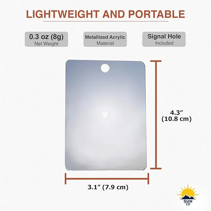 Sun Company Featherweight Signal Mirror | Lightweight and Compact Emergency Survival Mirror | for Camping, Hiking, Backpacking, and Scuba Diving