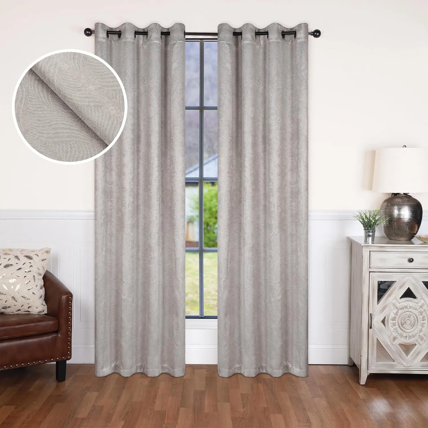 Superior Waverly Blackout Curtain Set of 2, Thermal Insulated Panel Pair with Grommet Top Header, Beautiful Embossed Wave Room Darkening Drapes, Available in 4 Lengths - Ivory, 52”x84” each