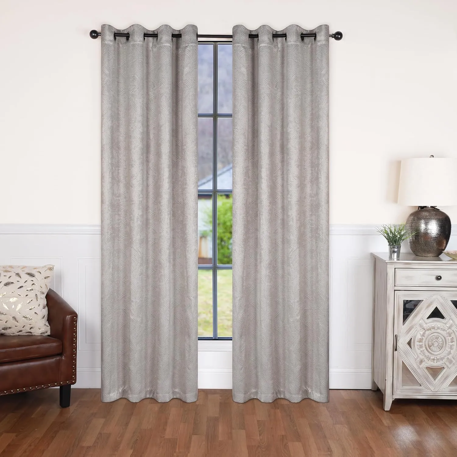 Superior Waverly Blackout Curtain Set of 2, Thermal Insulated Panel Pair with Grommet Top Header, Beautiful Embossed Wave Room Darkening Drapes, Available in 4 Lengths - Ivory, 52”x84” each