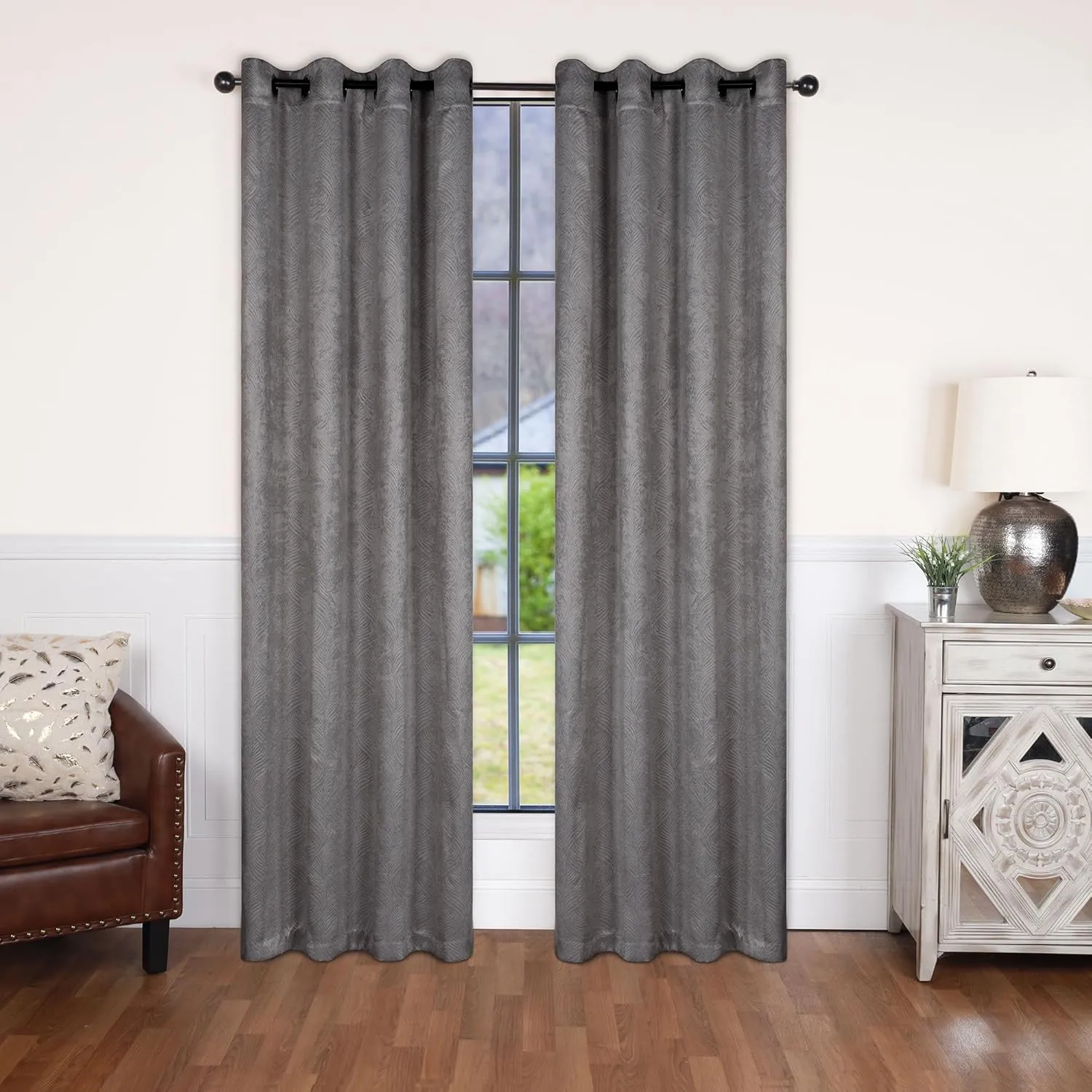 Superior Waverly Blackout Curtain Set of 2, Thermal Insulated Panel Pair with Grommet Top Header, Beautiful Embossed Wave Room Darkening Drapes, Available in 4 Lengths - Silver, 52”x84” each