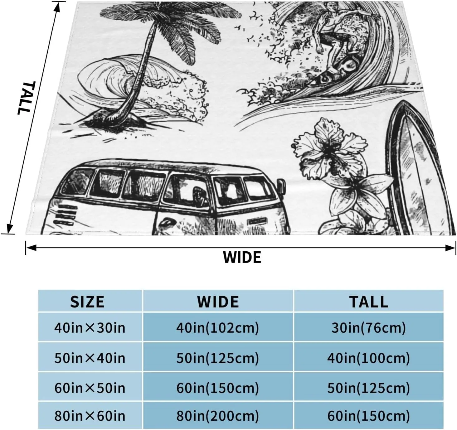 Surf Stall 60"X50" Flannel Blanket - 100% Soft Polyester, Lightweight and Warm, Suitable for Families, Camping, Travel
