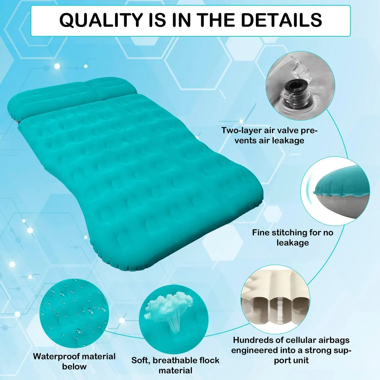 SUV Air Mattress,Thickened Flocked Camping Bed for Car Trunk & Back Seat ， Includes Electric Pump & 2 Foot Pedals ， Portable Inflatable car Mattress for Camping,Sleeping