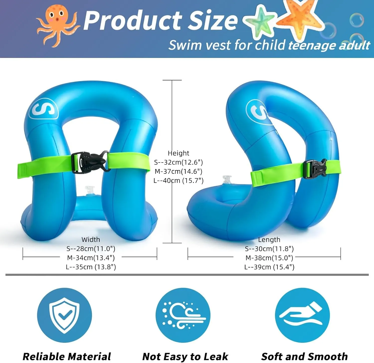 Swim Vest, Inflatable Swim Jacket, Pool Floaties, Lightweight Buoyancy Aid Floation for Toddler Kids Teens Adults