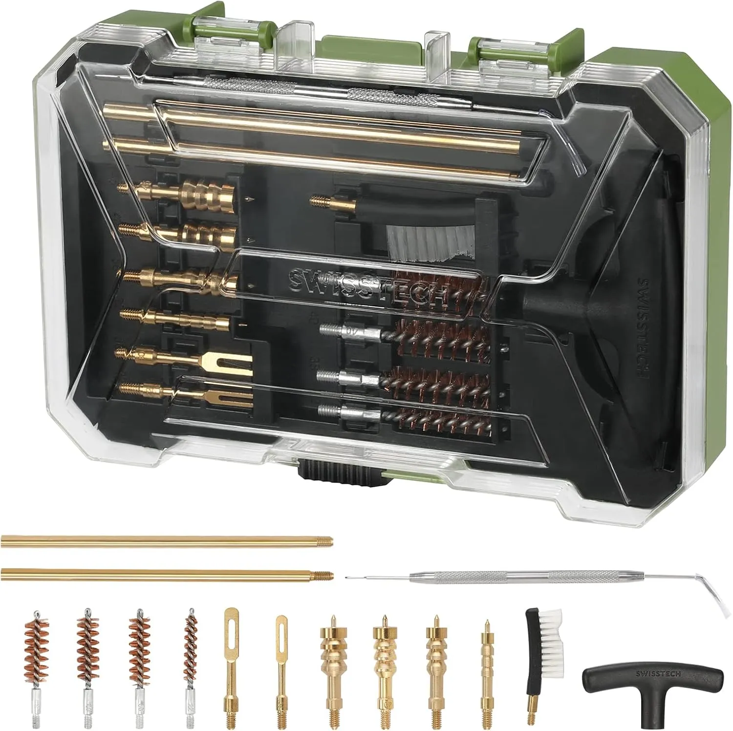 Swiss Tech Universal Handgun Cleaning Kit, 16 Piece Gun Cleaning Kit with Cleaning Rod, Bore Brushes, Gun Cleaning Jags and Cleaning Patches, for Pistol and Handguns, Portable Case Included